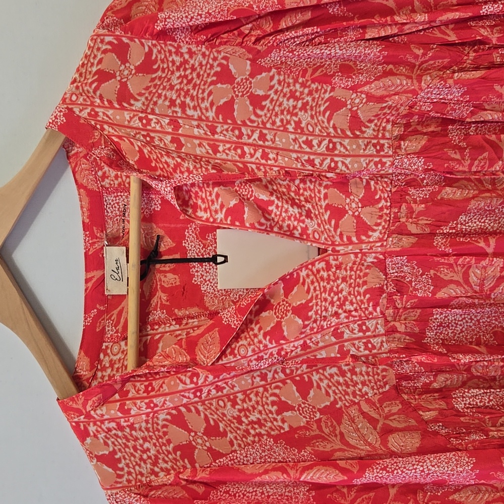 Elan Boho Floral Balloon Sleeve Mini Dress Size M Lightweight Beach Breezy - Picture 5 of 11